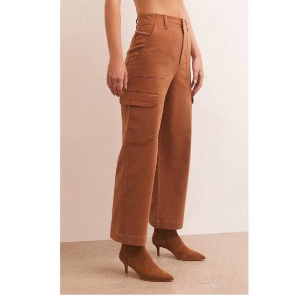 Z SUPPLY Noah Cargo Pants Size Extra Large Chestnut Cropped NWT Cotton Stretch - Picture 2 of 16